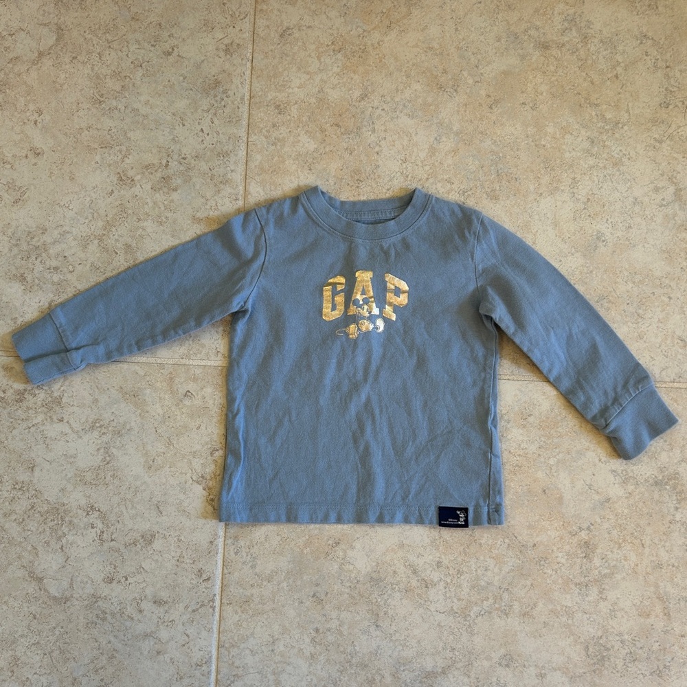 Baby GAP Disney Mickey Mouse 100% Cotton Long-Sleeve Graphic T-Shirt, Blue, 2T